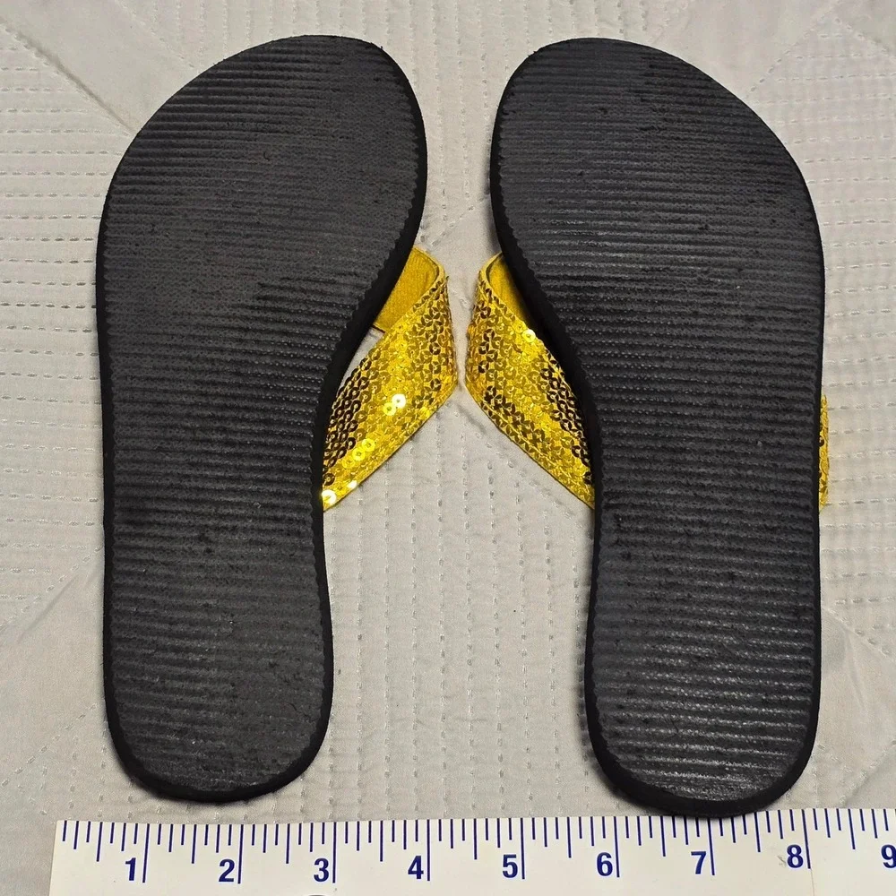 Pittsburgh‎ Steelers Womens M Flip Flops Shoes  Sparkle Sequin Peace Love